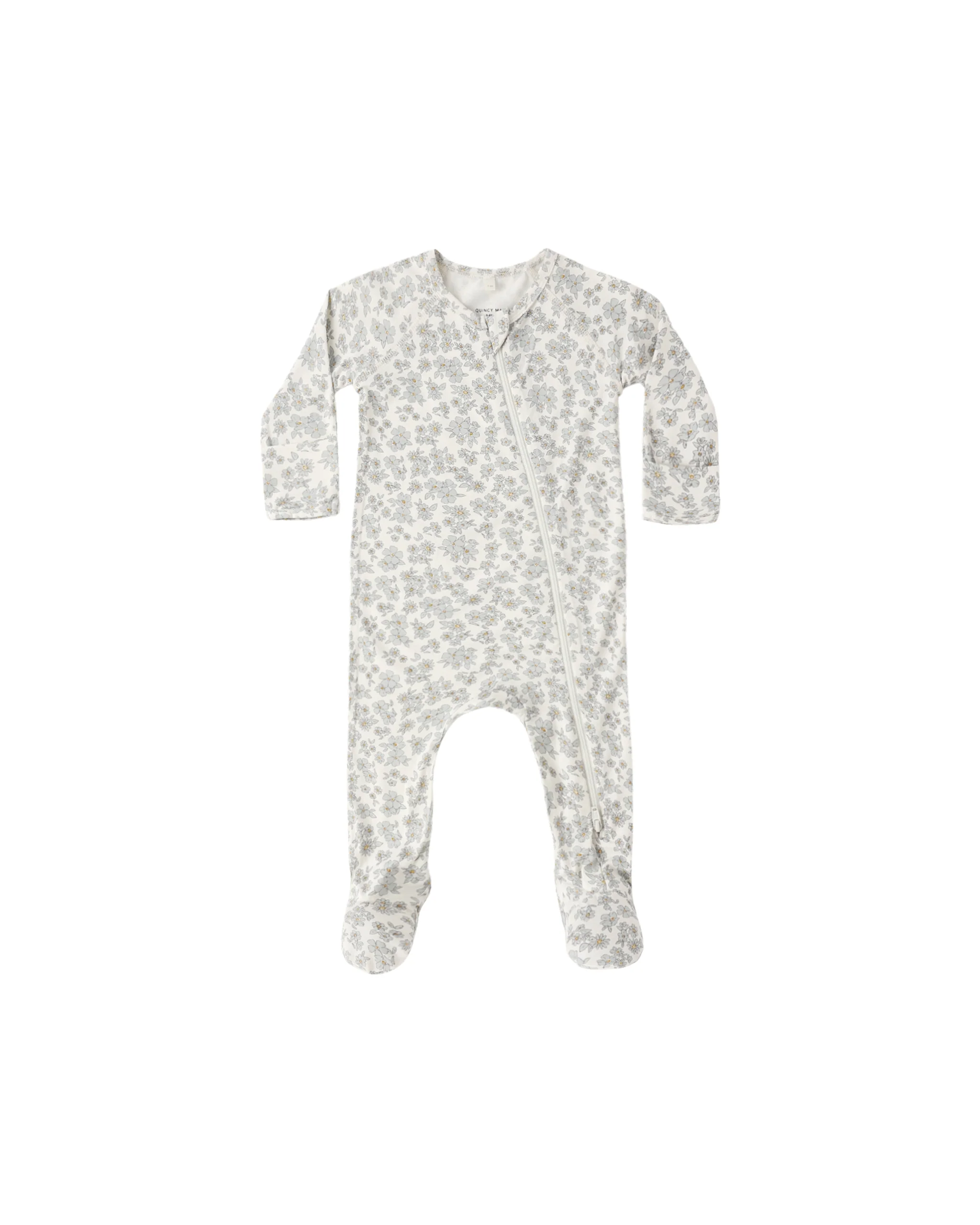 Blue Floral Bamboo Zip Footie