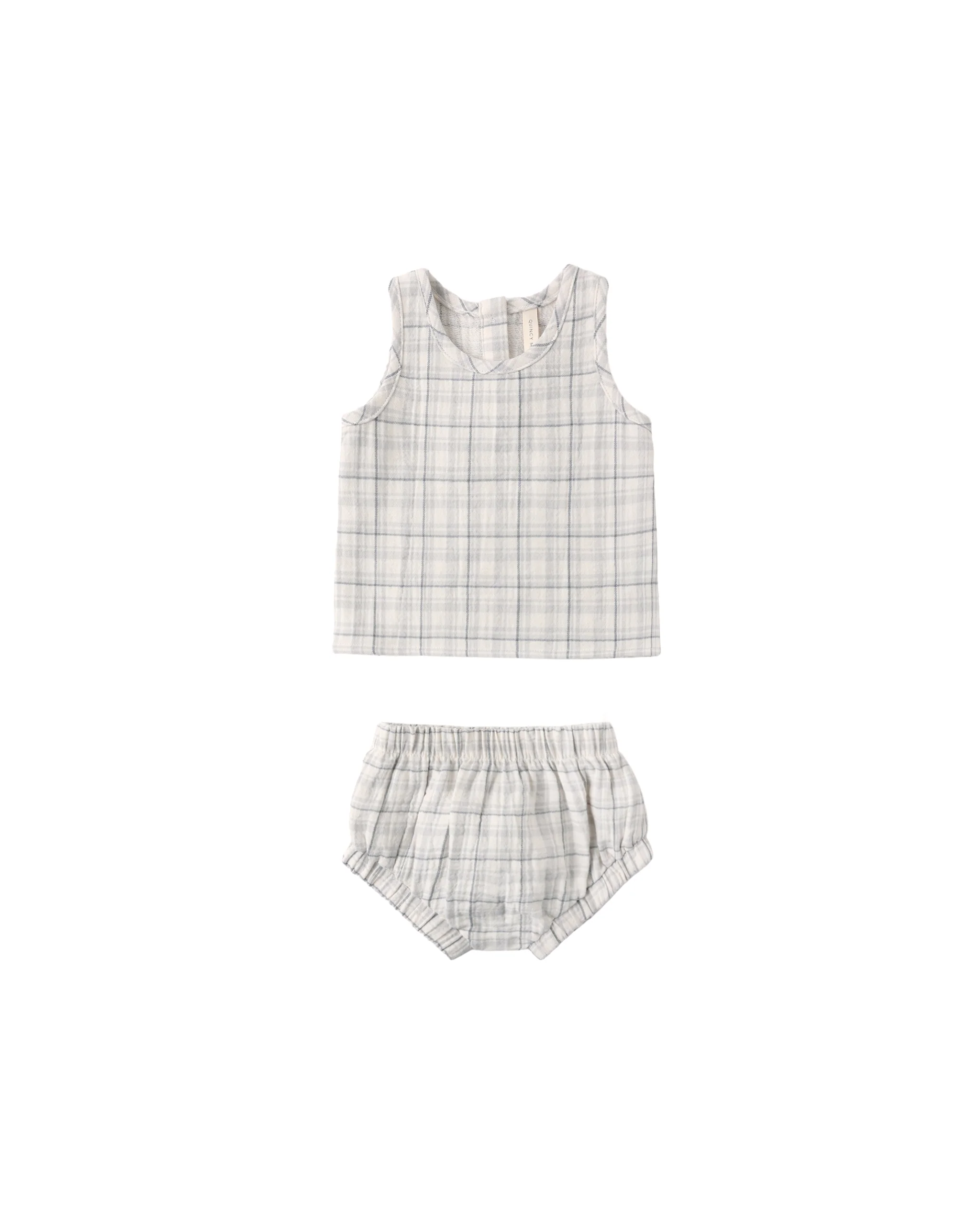 Blue Plaid Woven Tank Set