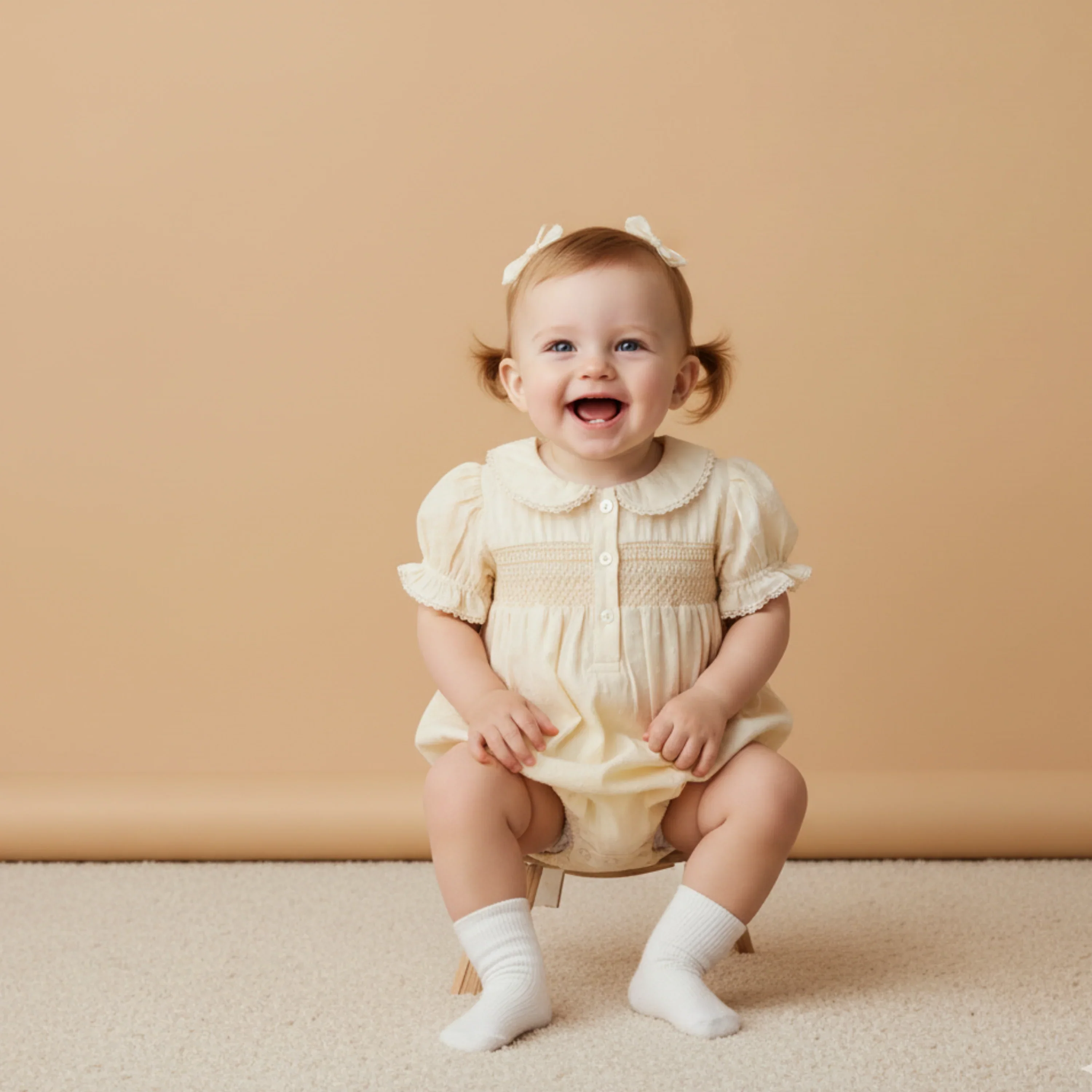 Butter Yellow Organic Smocked Button Romper - Image 2