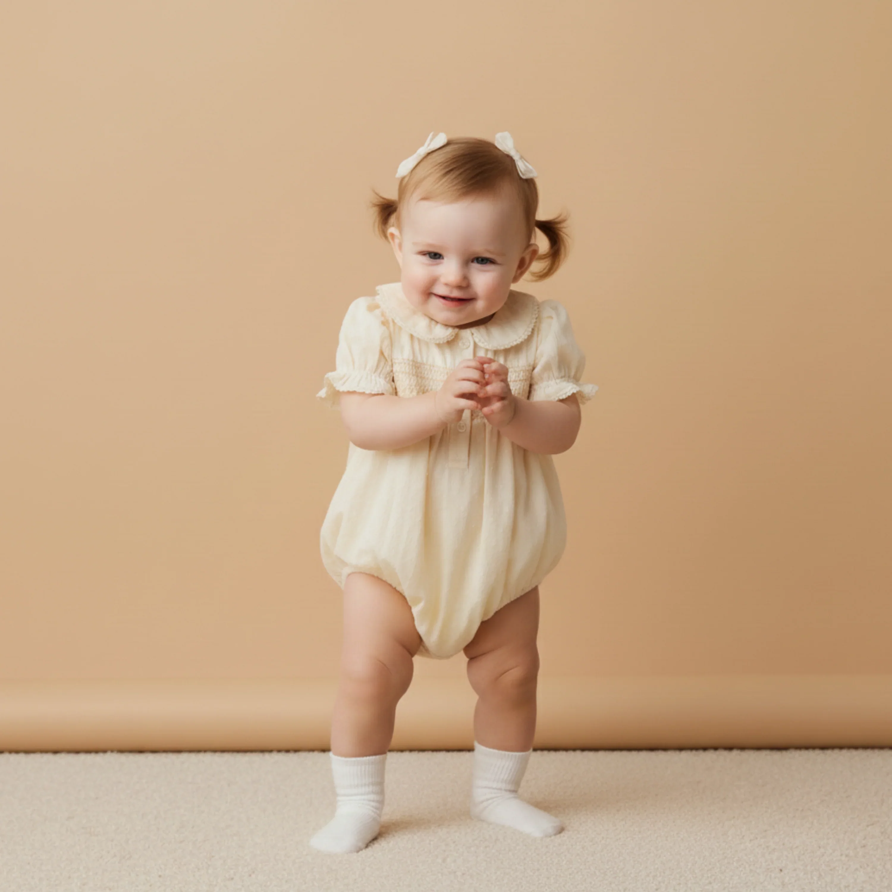 Butter Yellow Organic Smocked Button Romper - Image 3