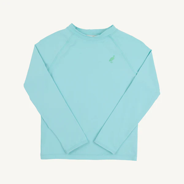 Edisto Egg Blue with Grace Bay Green Stork Walker's Wave Spotter Swim Shirt