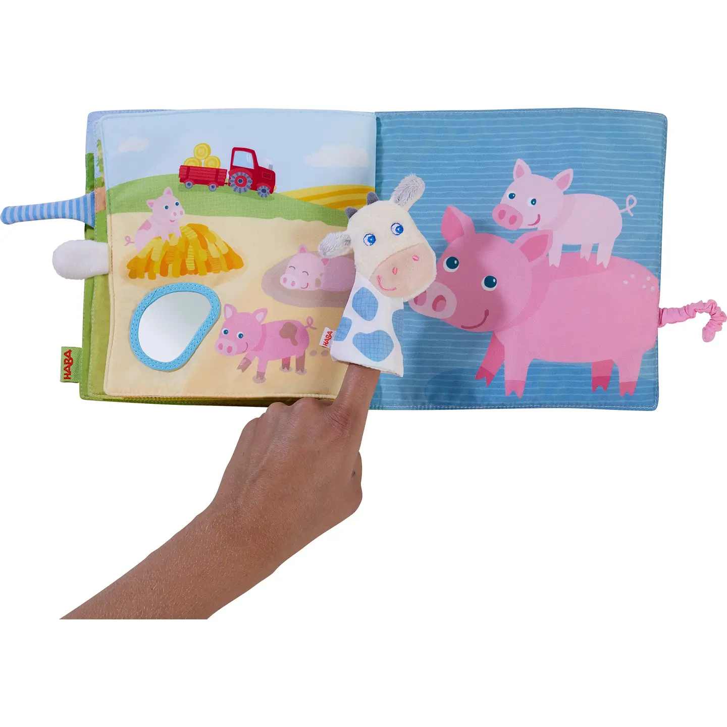 Haba USA - Farm Soft Book w/ Cow Puppet - Interactive Fabric Baby Book - Image 3