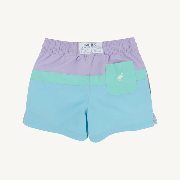 Lauderdale Lavender w/ Turks Teal Blue Country Club Colorblock Trunks - Image 2