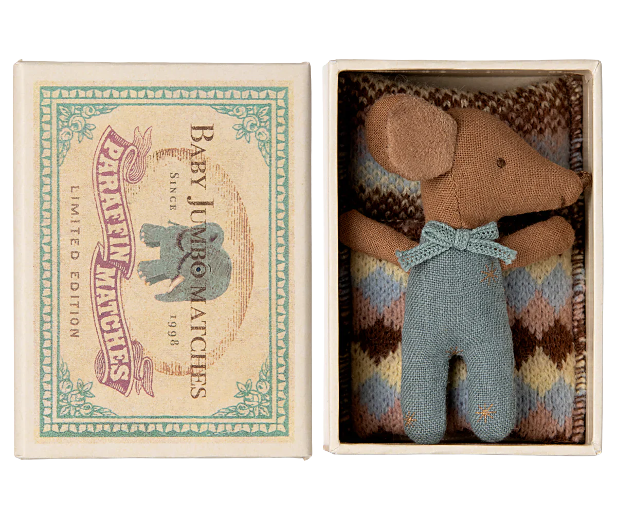 Maileg - Blue Sleepy Wakey Baby Mouse in Matchbox - Image 3