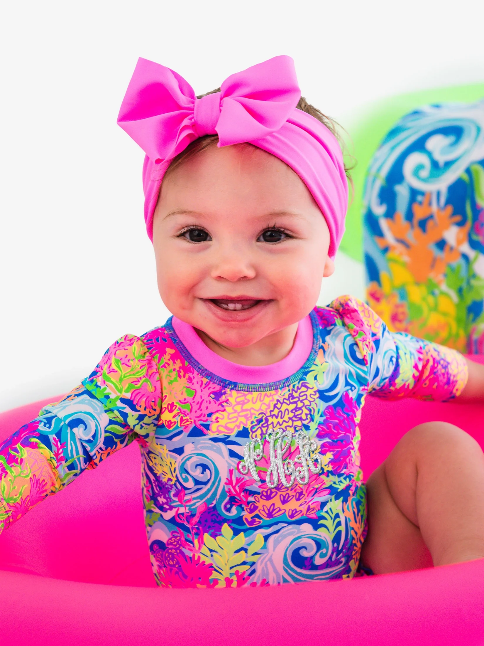 Neon Ocean Coral Long Sleeve One Piece Rash Guard Swimsuit - Image 3