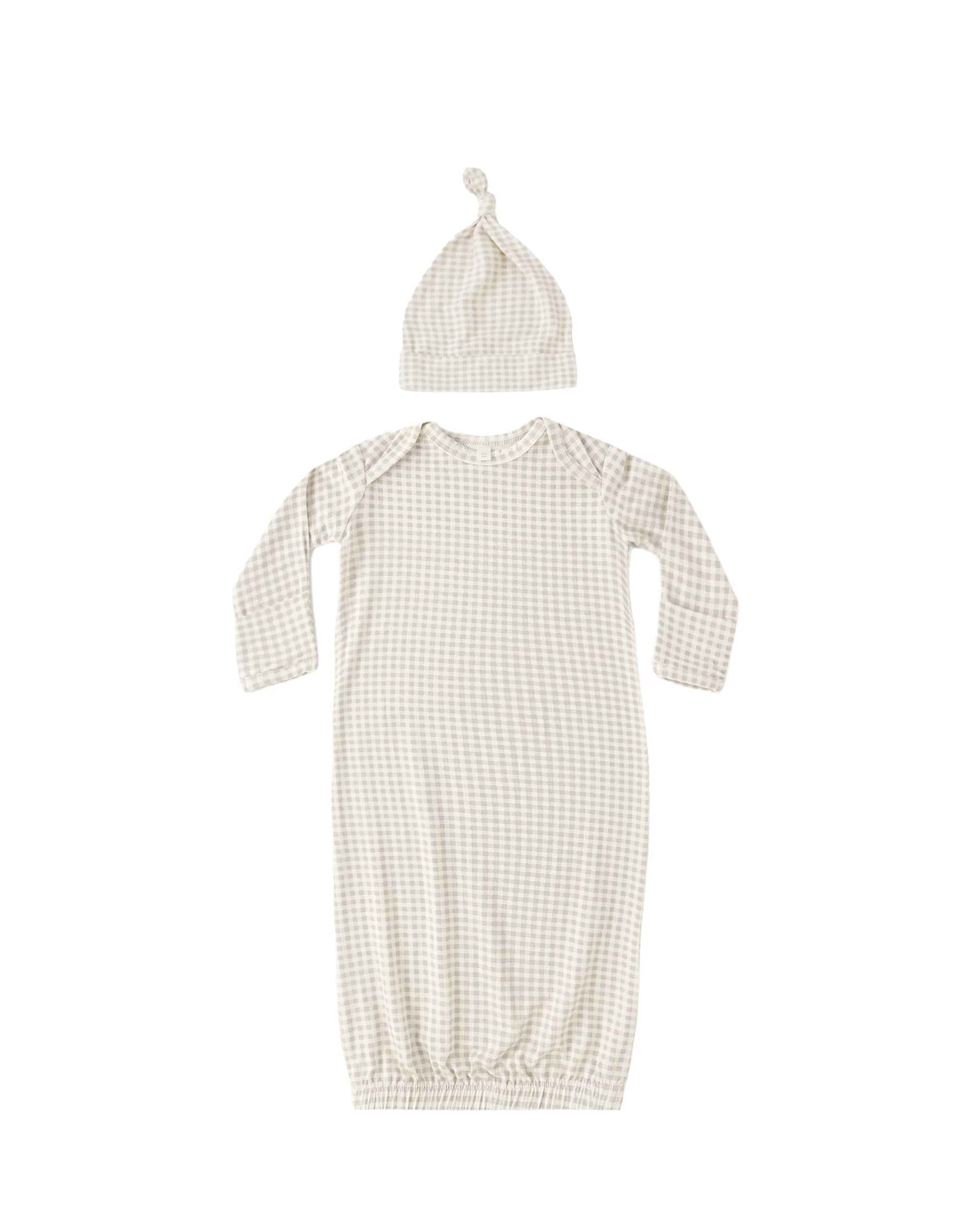 Oat Gingham Bamboo Baby Gown + Hat Set