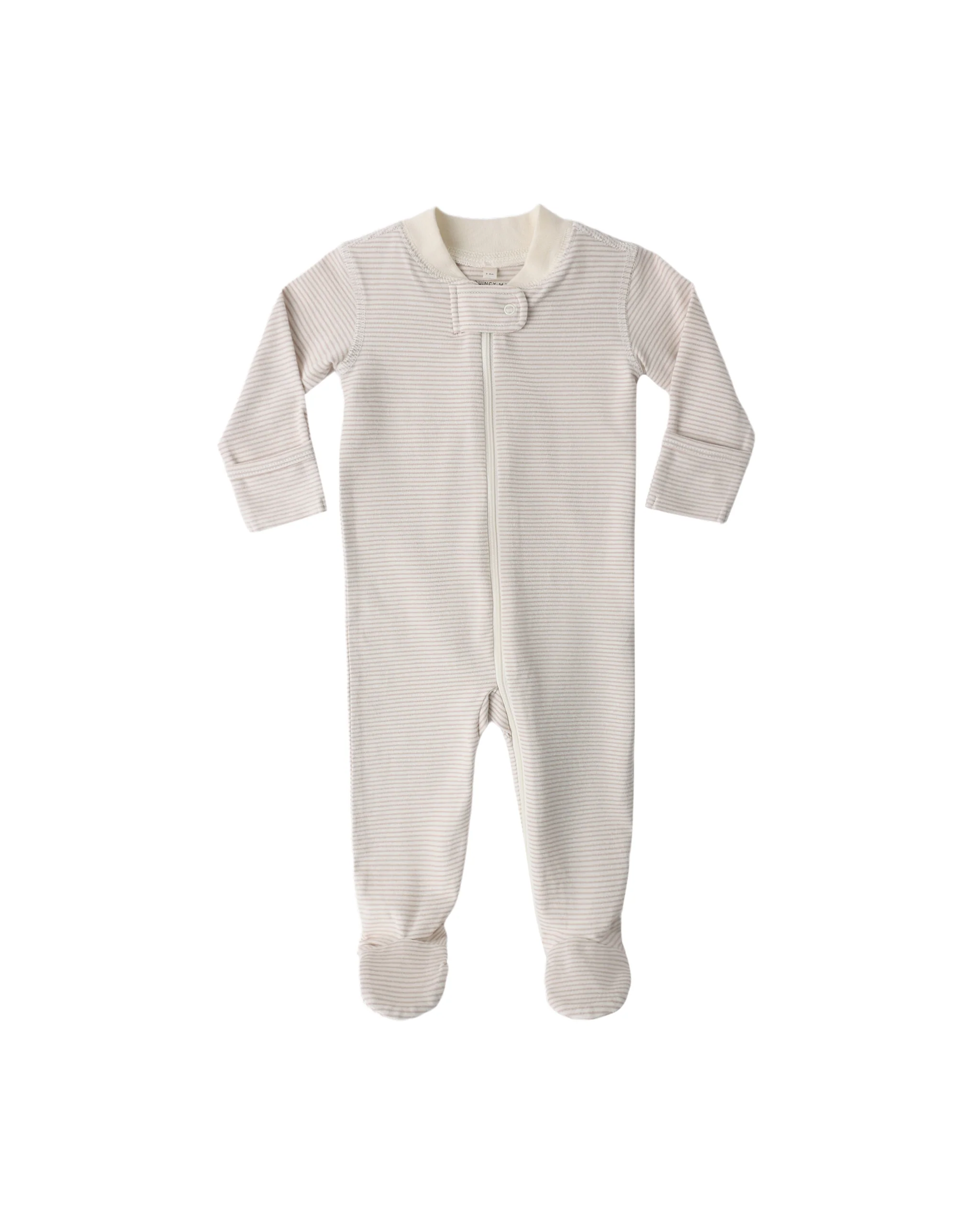 Oat Micro Stripe Zip Long Sleeve Sleeper Footie