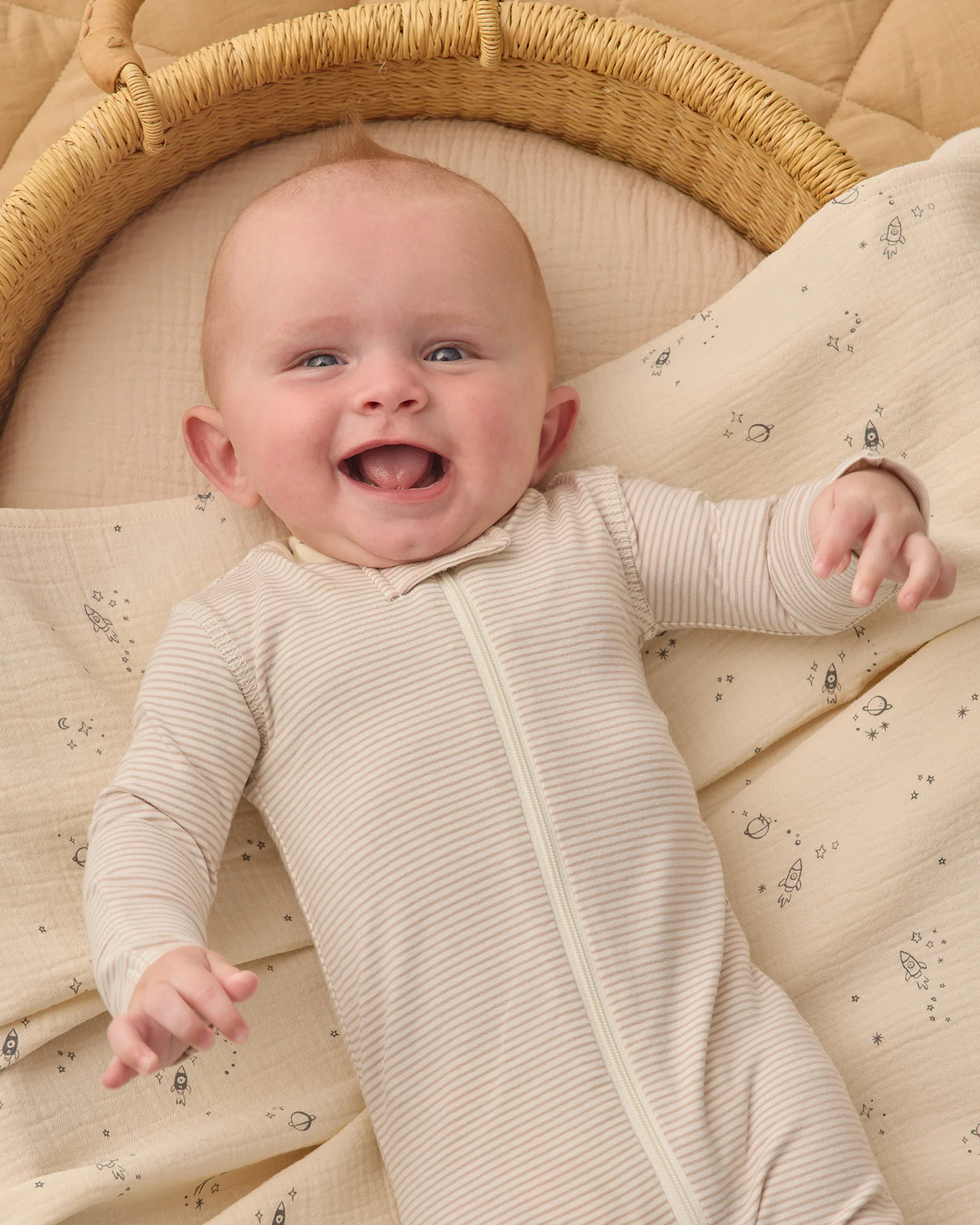 Oat Micro Stripe Zip Long Sleeve Sleeper Footie - Image 2