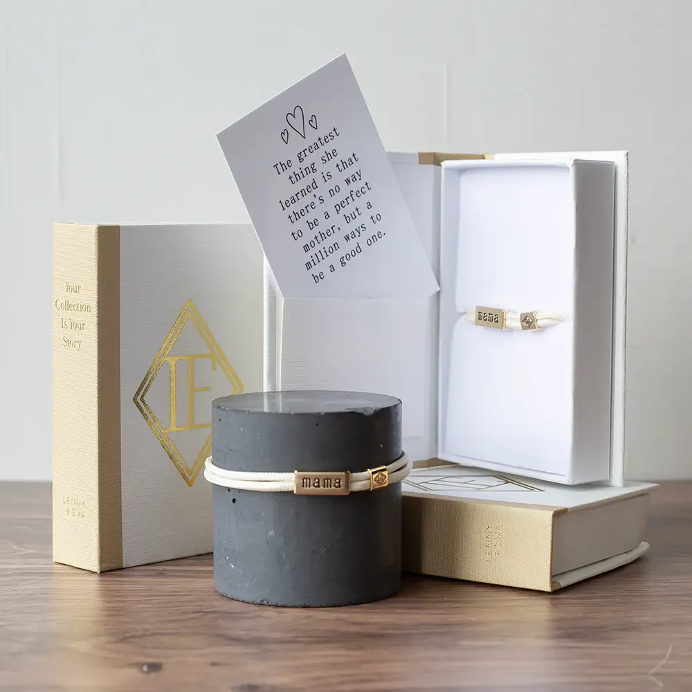 Sentiment Cord Bracelet-Mama, Ivory