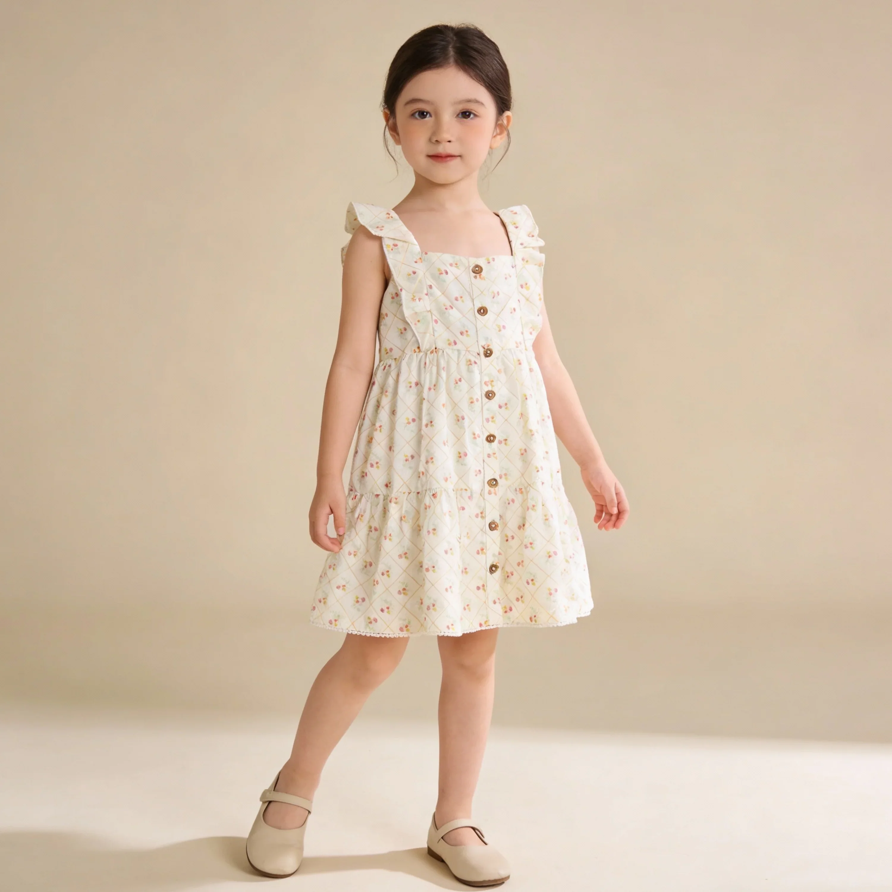 Spring Weave Organic Flutter Buttoned Tiered Dress - Image 3